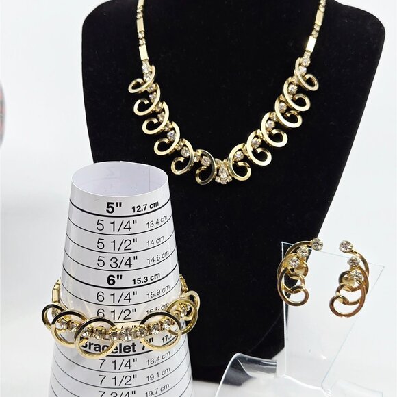 Gold-Tone Sarah Coventry Celestial Necklace Bracelet & Earrings Set With Rhinest - Picture 1 of 10